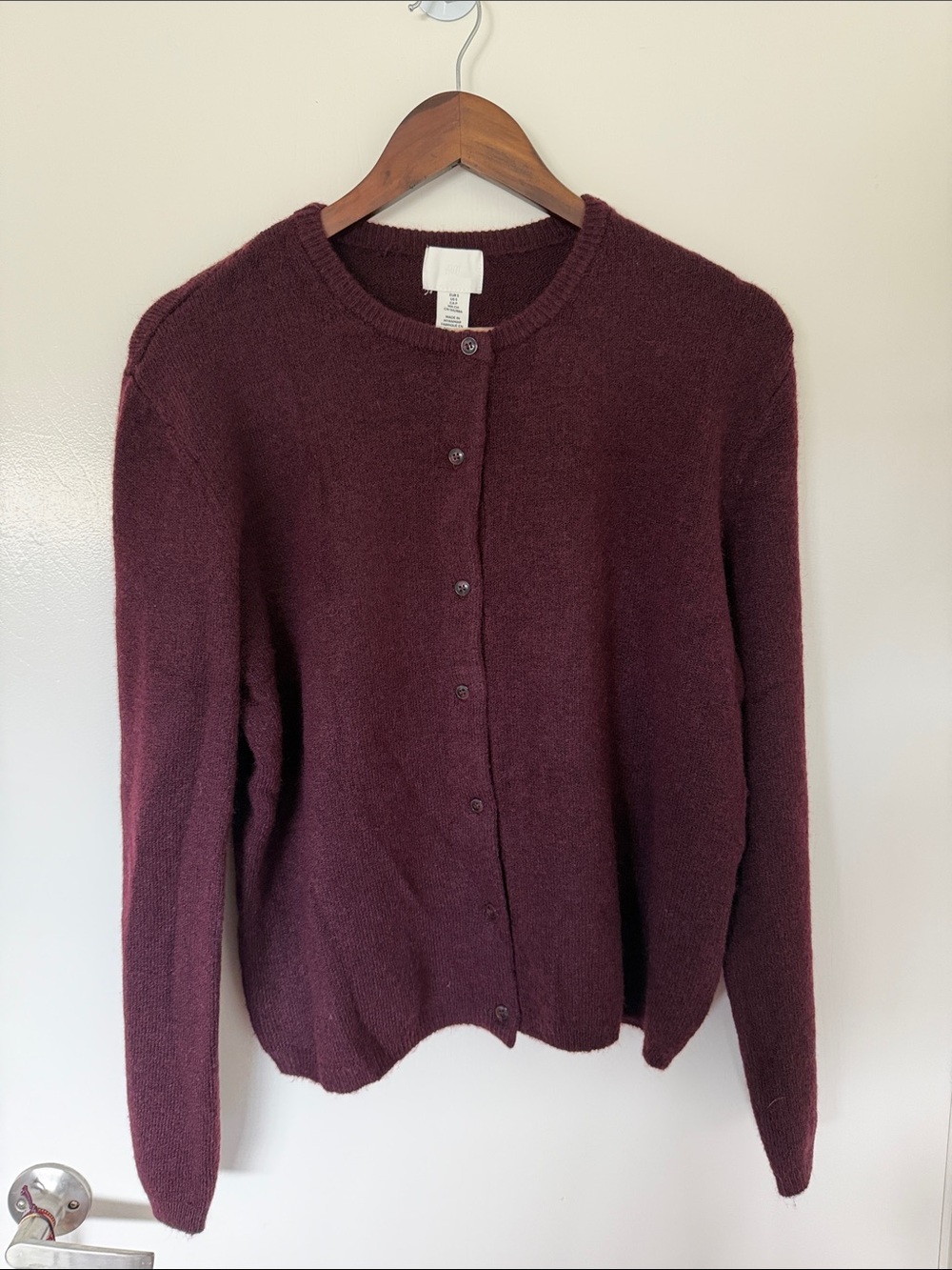 NWT H&M Women's Dark Burgundy Button-Up Crewneck Cardigan